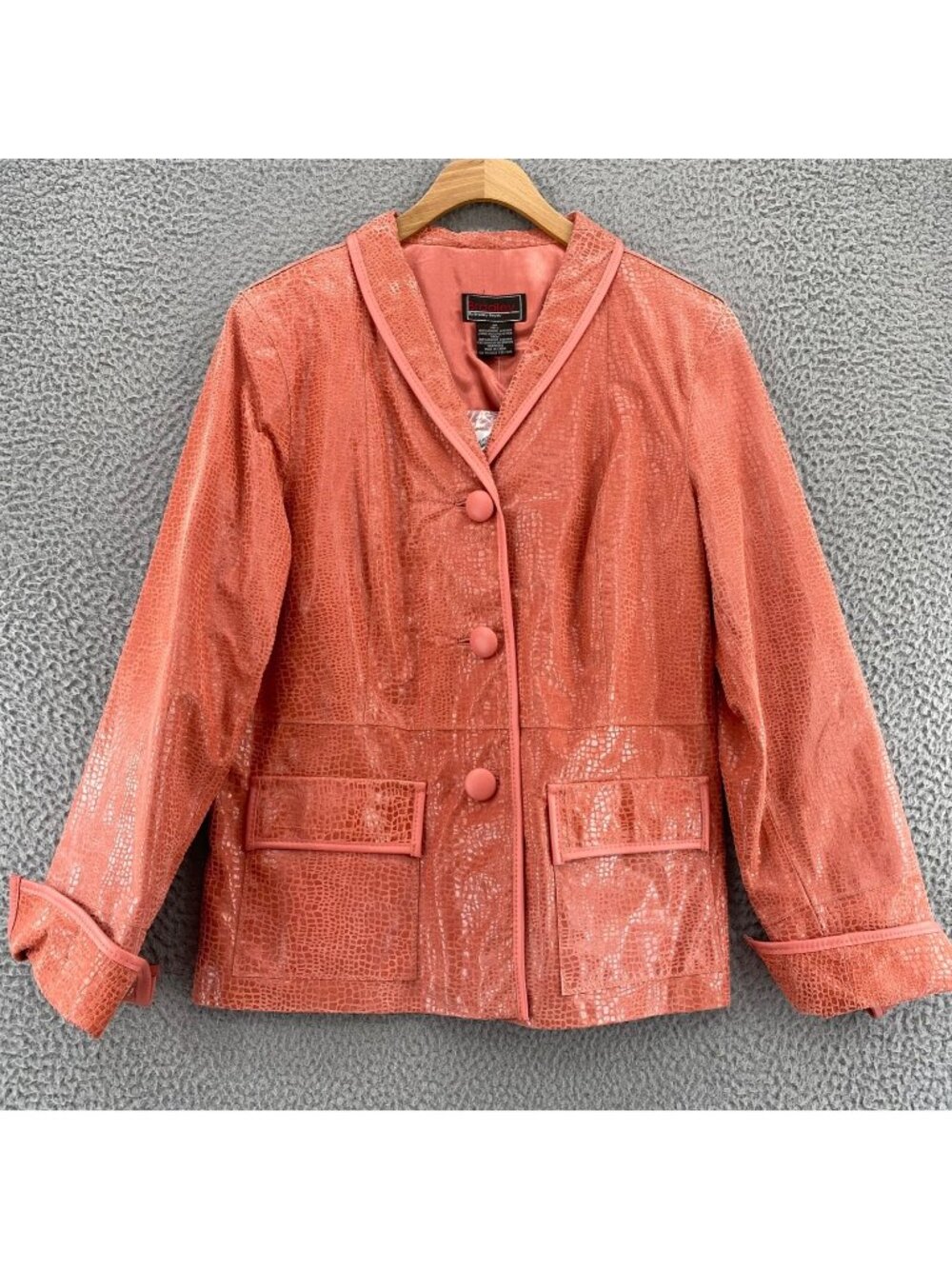 Bradley Bayou Blazer Womens Medium Coral Leather Snakeskin Career Pocket QVC NWT